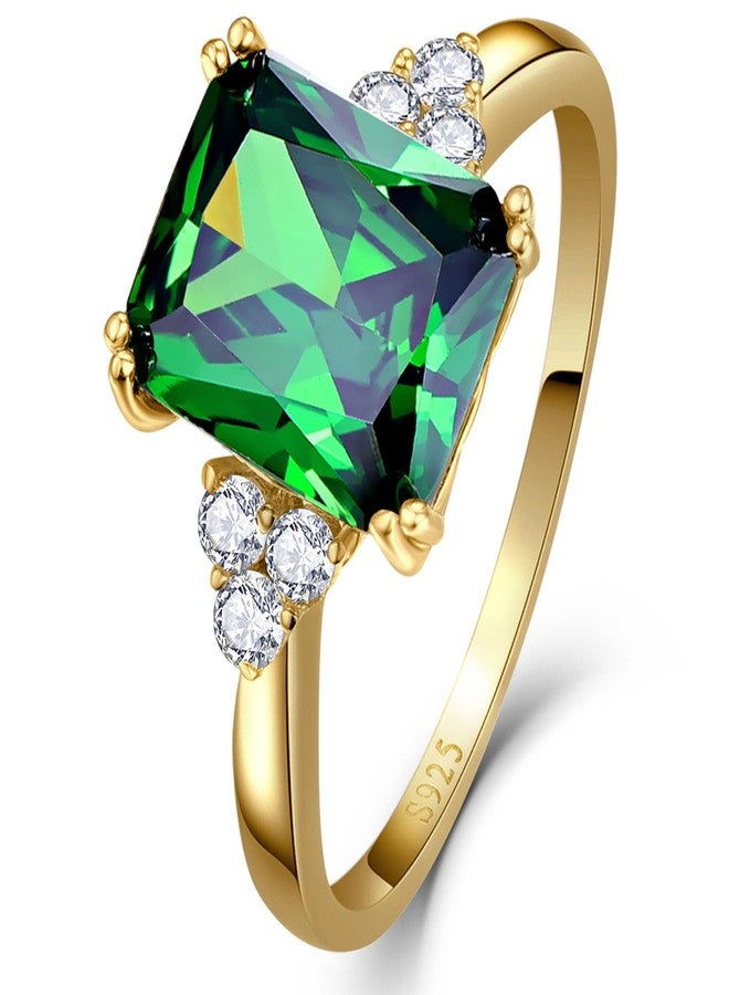Yaresul 3.5ct Women's Green Emerald Ring for Women 14K Gold Plated 925 Sterling Silver Emerald Engagement Ring for Women May Birthstone Rings Paved Cubic Zirconia Wedding Rings Size 8 - Image 1